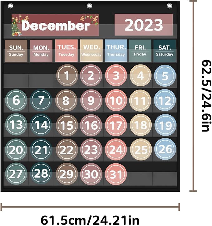 Boczif Monthly Classroom Calendar Pocket Chart (Black)