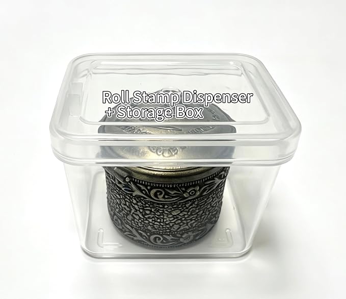Roll Stamp Dispenser,Roll of 100 Stamps Dispenser,Stamp Roll Dispenser with a Small Storage Box,Perfect for Office & Home Desk Decoration (No Stamps Included)
