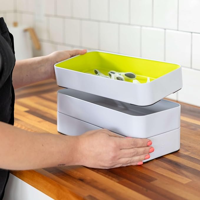 Three by Three Seattle Metal Drawer Organizer Tray Set, 5-Pc, 2" (Assorted) | Deep 2" food-safe metal bins; soft non-scratch base; perfect for kitchen utensils, tools & bulkier drawer items