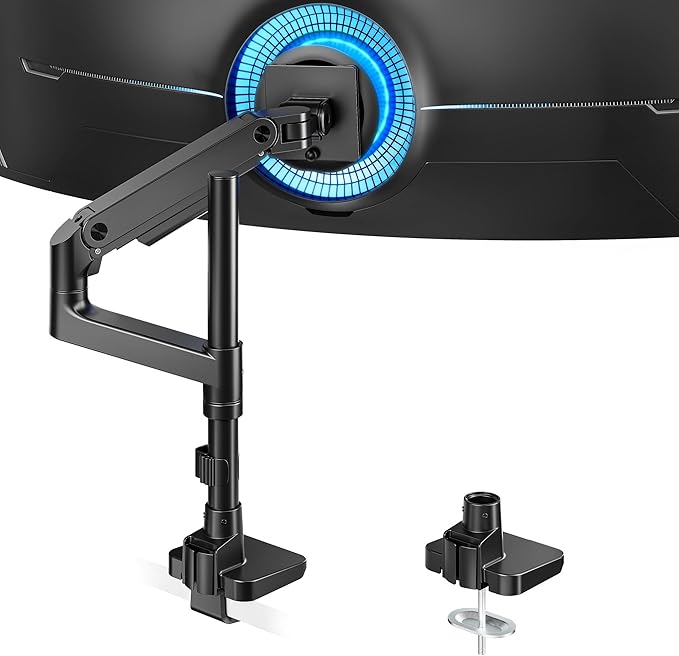 ARES WING Single Monitor Arm Desk Mount for 17-49 Inch Ultrawide Monitors, Heavy Duty Single Monitor Arm Holds 44 lbs, Full Motion Gas Spring Vertical Desk Mount, 75/100 VESA Mount, Black