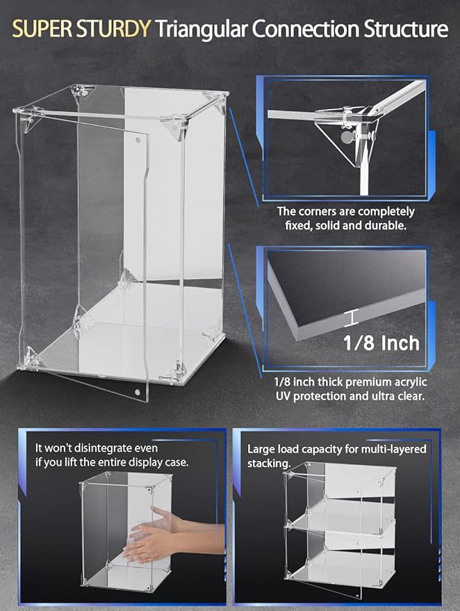 Clear Acrylic Display Case with Mirrored Back and Base, UV Protected Acrylic Box with Magnetic Door, Dustproof Display Box Showcase for Collectibles, Figures, Models, Toys (6x6x10inch)