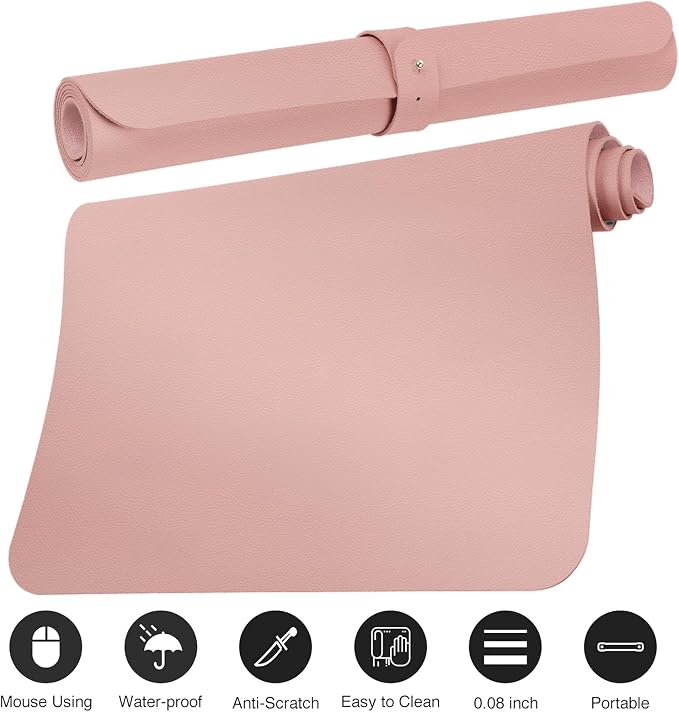 Boutilon Leather Desk Pad Protector,Non-Slip Mouse Pad,Laptop Desk Pad,Office Mouse Mat,Waterproof Leather Desk Blotter,Desk Writing Pad for Office and Home (XXL-Pink,47.2"x 17")