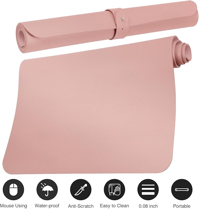 Boutilon Leather Desk Pad Protector,Non-Slip Mouse Pad,Laptop Desk Pad,Office Mouse Mat,Waterproof Leather Desk Blotter,Desk Writing Pad for Office and Home (M-Pink,30"x14")