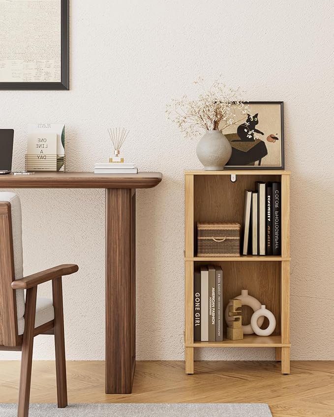 Bookshelf, Modern 2-Tier Bookcase, Open Storage Book Shelf, 11 × 14.2 × 27.4 Inches, Small Narrow Bookshelves for Living Room, Home Office, Bedroom, Natural