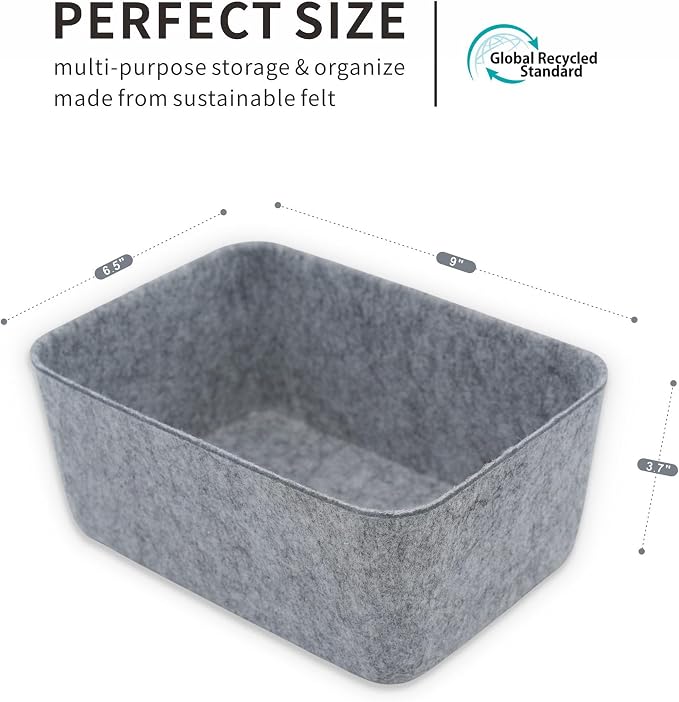 Office Felt Deep Storage Bin Desk Drawer Organizer Caddy Gray | Sustainable material soft yet sturdy,multi-purpose storage, sleek minimalist lifestyle