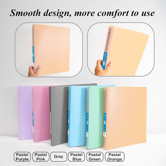 BAZIC Products 1" Pastel Color Poly 3-Ring Binder, 1 Pocket, 6-Set | round rings, 1 in pastel color poly 3-ring binder, 1 inside pocket, holds up to 175 sheets, Durable poly