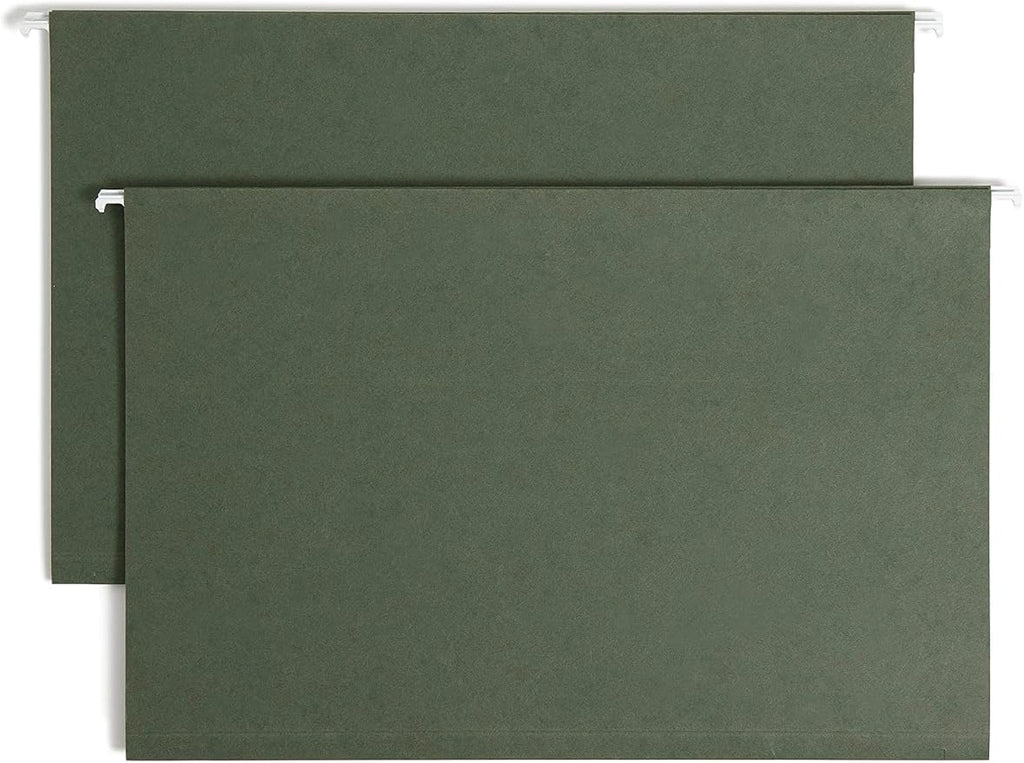 Smead Hanging File Folder with Tab, 1/3-Cut Adjustable Tab, Legal Size, Standard Green, 25 per Box (1-Inch Expansion, Legal)