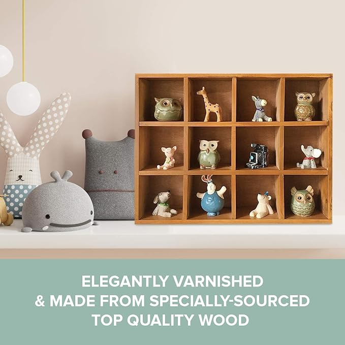 12-Slot Wood Display Cabinet 12 x 15.5 Square Cubby Shelf Organizer - Tabletop or Wall Shelf - Farmhouse Decor Organizers and Storage - Rustic Wall Decor - Cube Storage & Display Cabinet