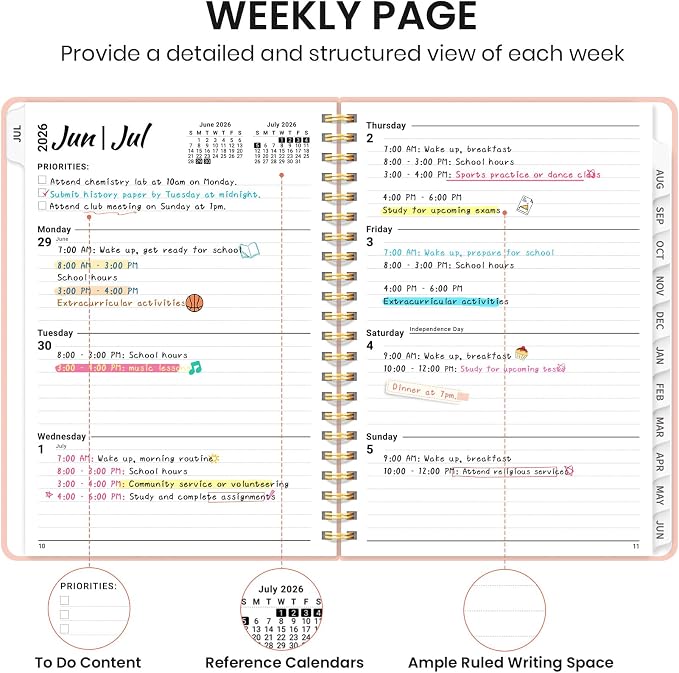 Taja Planner 2026-2027, Jul 2026-Jun 2027 Monthly & Weekly Calendar Book | 8.5" x 11", Hardcover Academic Calendar with Tabs, Teacher Student Agenda Book for School Office Supplies - Pink