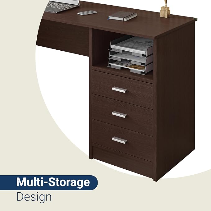 Techni Mobili 51 Inch Classic Computer Desk w/ Drawers & Storage, Wenge | 51 Inch classic desk with 3 drawers, spacious storage, sturdy frame, and functional home office workstation for modern setups
