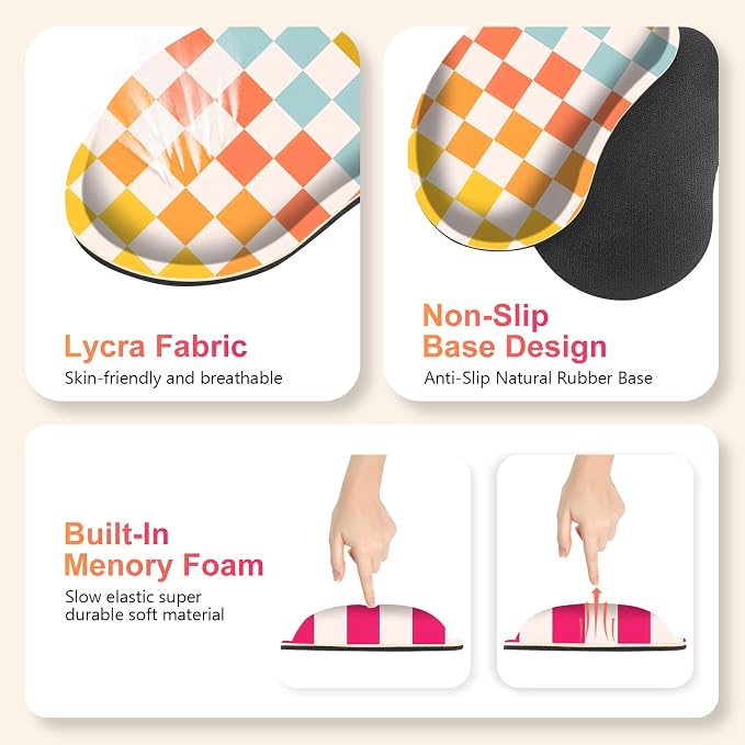 Large Gaming Mouse Pad Set, 4 in 1 Ergonomics Keyboard Desk Mat with Memory Foam Wrist Rest, Computer PC Extended Game Mousepad, Non-Slip Desk Matt Easy Typing Pain Relief I Colorful Checkered