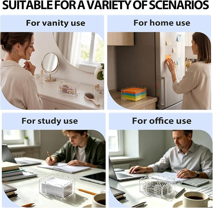 Pack of 6 Scalloped Acrylic Sticky Note Holder 3x3 Inch for Home Dorm | Clear Wave Design Post It Note Dispenser, Thick Acrylic Notepad Desk Organizer for Office Home Dorm Classroom