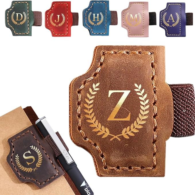 Personalized Bygone Mark Bookmark with Pen Holder, Leather Magnetic Bookmark 26 Letters,Gifts for Book Lovers, Readers, Leather Book Marks for Men Women (Brown, Z)