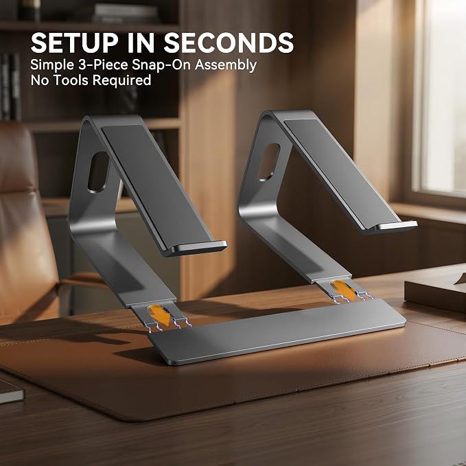 SOUNDANCE Laptop Stand, Aluminum Computer Riser, Ergonomic Laptops Elevator for Desk, Metal Holder Compatible with 10 to 15.6 Inches Notebook Computer, Grey