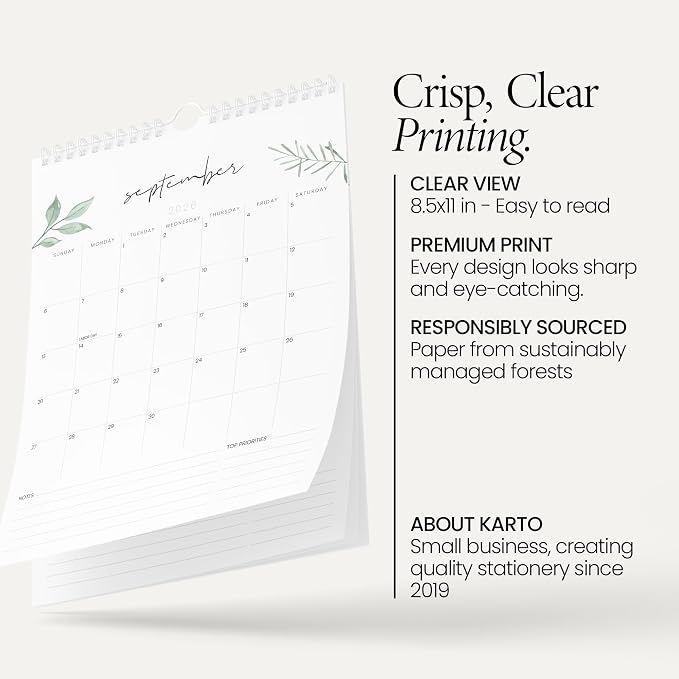 Karto Wall Calendar 2026 8.5x11 in - Greenery