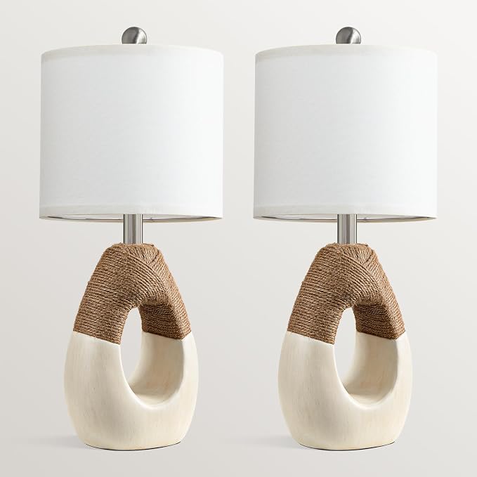 19'' Small Boho Table Lamps for Bedroom Set of 2, Farmhouse Rattan Bedroom Lamps for Living Room Rustic Home Decor, Nightstand Bedside Lamps for Sofa Table Entry Way, Suitable for Small Places