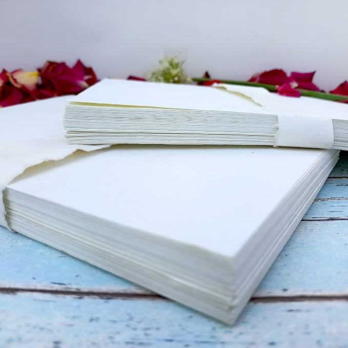 E-Tailor® 5x7 Wedding Invitation Paper, Baby Shower Card Stock Handmade Paper, Cotton Paper, Wedding Paper, Smooth Watercolor Paper, Calligraphy Paper, Rag Paper 300gsm Pack of 50 Blank Card Stock