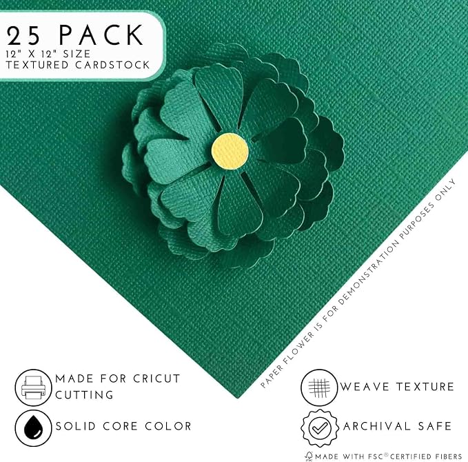 GREEN GREEN—12x12 Textured Cardstock | 80lb Textured Green Scrapbook Paper | Premium Cardstock for Cricut Cutting | 25 Sheets