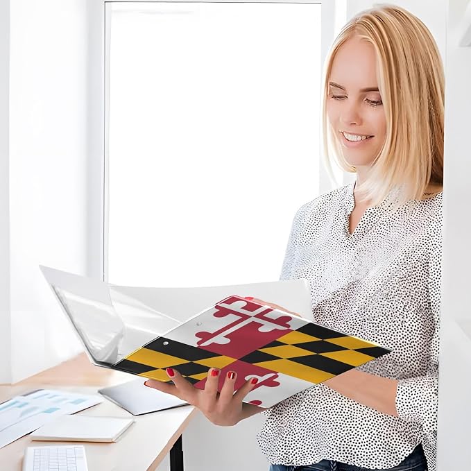 Traditional Maryland Us State Flag Decorative 3 Ring Binder 1.5 Inch Large View Binders with Pockets Holds 200 Sheets File Organizer for Office College School, 1 Pack