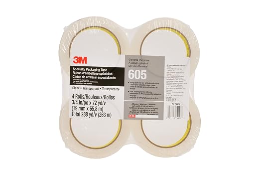 3M Scotch Light Duty Packaging Tape 605, Clear, 3/4 in x 72 yd