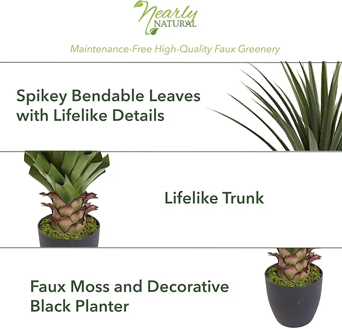 Nearly Natural 4 ft Artificial Spiked Agave Plant with Nursery Pot | Faux Succulent Greenery, Lifelike Spiky Leaves, Desert Inspired Indoor Decor