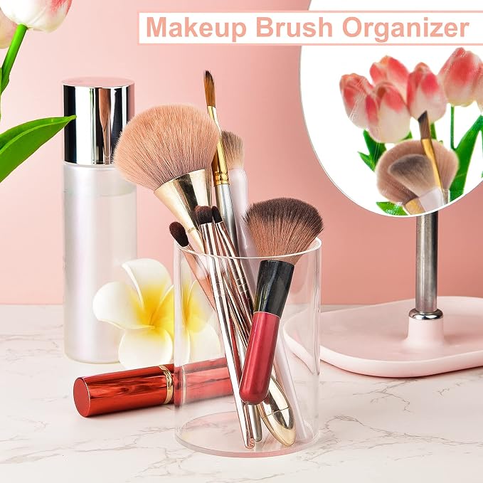 Mototo 8 Pieces Clear Acrylic Pen Holder Round Acrylic Pencil Cup Clear Makeup Bush Holder Acrylic Desktop Stationery Organizer for Office School Home Desk Accessories (8 Pack, Round)