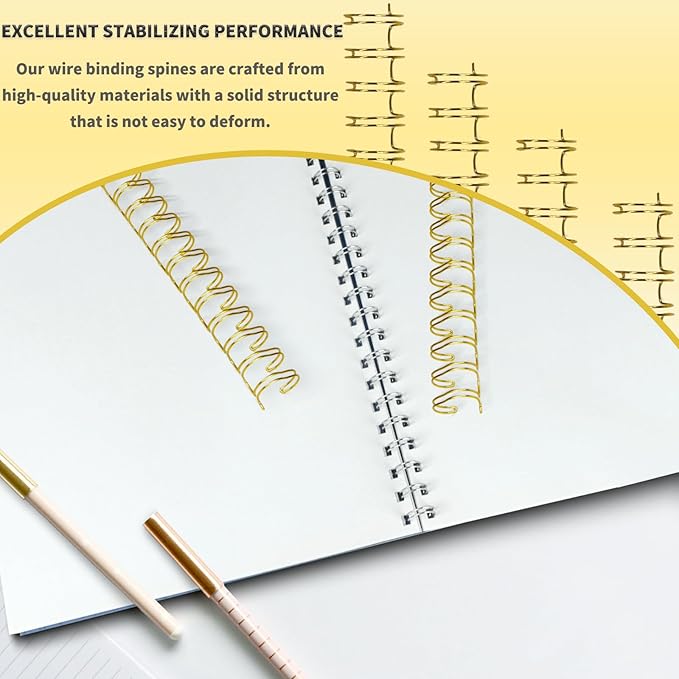 RAYSON Binding Wire Spines, 1/2 Inch, 21 Holes, 11 inch Length - 2:1 Pitch Double Loop Binding Wires Capacity 110 Sheets, Glod, 100 Per Box to Bind Reports and Projects