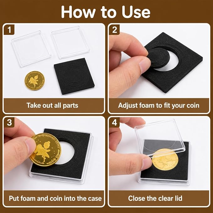 192 Pcs Plastic Coin Holders with 5 Sizes Adjustable Silver Dollar Coin Holder Capsule Protectors Snap Holders Silver Dollar Protection Cases for Collection Supplies Storage Display （20-40mm）