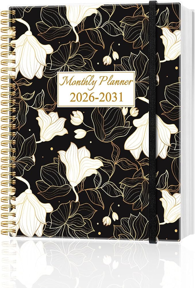 2026-2031 Monthly Planner - 60 Month PLanner Calendar from July 2026 to June 2031, 5 Year Planner 2026-2031 with Flexible Cover, Inner Pocket, Perfect for Home | School | Office, 8.5" x 11", White Gold Flower