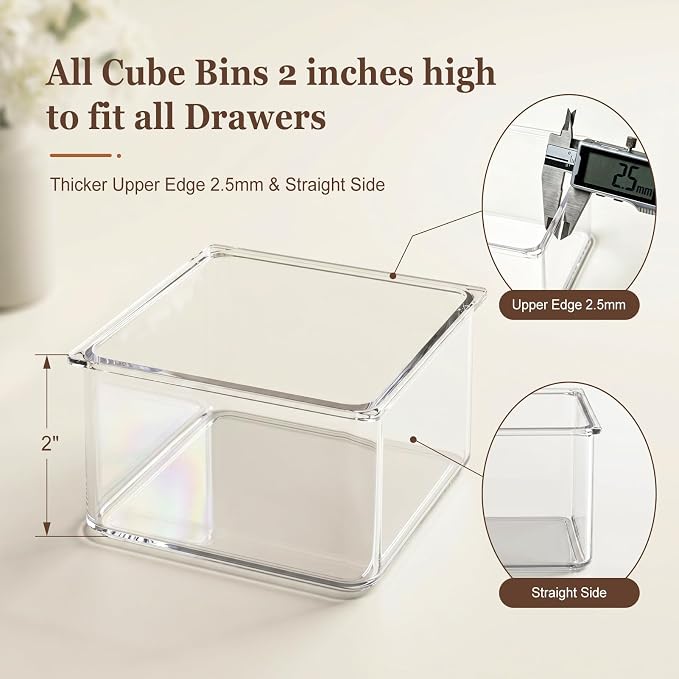 Hudgan 24 Pcs Small Drawer Organizer BinsSet, Stackable Drawer Divider Trays for Makeup Vanity, Bathroom, Office Desk, Straight Sides Tray Perfect for Craft Supplies, Cosmetics