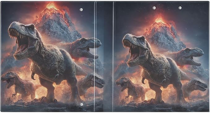 T. Rex Volcano and Dinosaur Binder 3 Ring 1.5 Inch Binder with Clipboard&Pockets, Hardcover Binders Heavy Duty Large File Folder for Office School Supplies - Holds 200 Sheets
