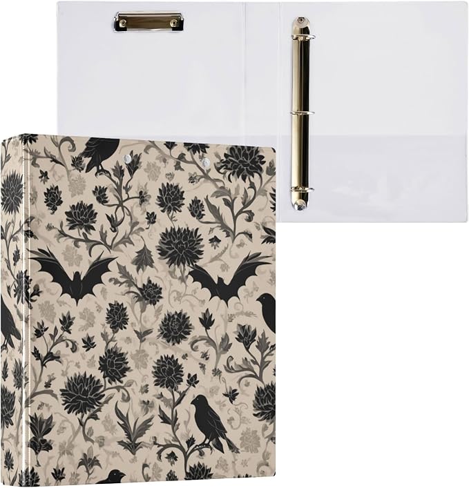 Goth Bath Round Ring Binders Crow (5) 1.5 Inch 3 Ring Binder with Clipboard Holds 200 Sheets Office Home School
