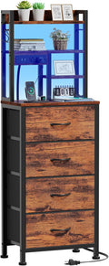Night Stand, 52.1" Tall Bedside Table for Bedroom | RGB LED Lights & USB Ports & type-C, App + Key Control, 4 Fabric Drawers and 4-Tier Shelves for Bedroom, Dorm Storage