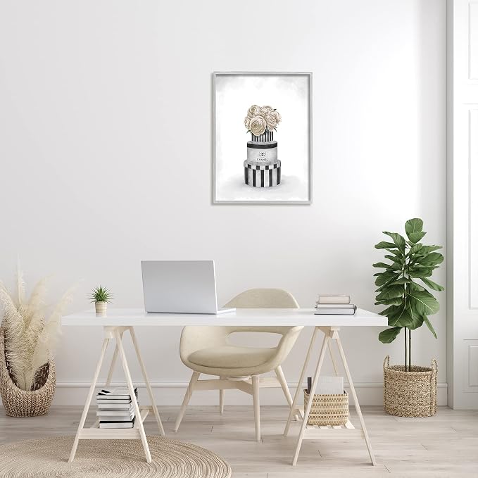 Stupell Industries Fashion Flower Box Stack Neutral Grey Painting, Design by Ziwei Li Gray Framed Wall Art, 24 x 30