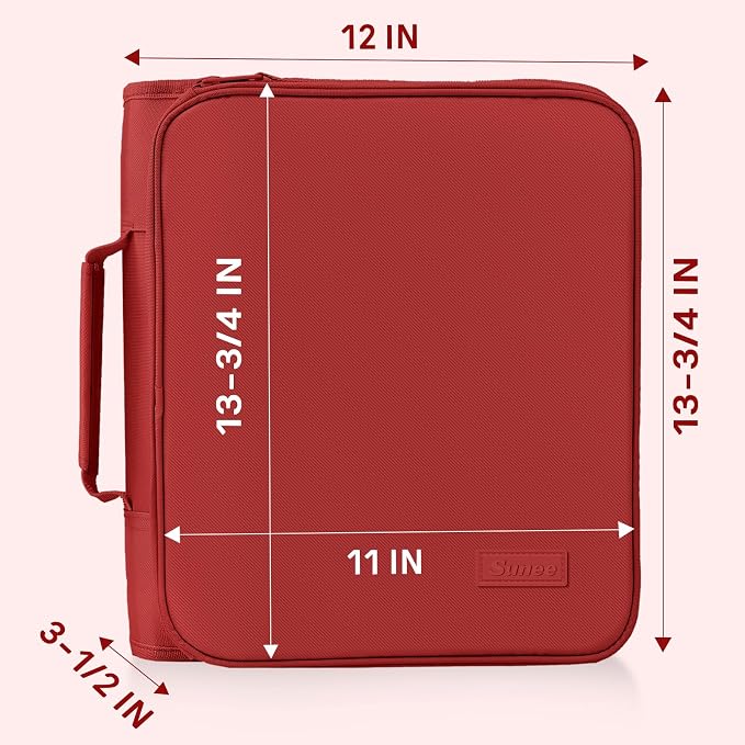 SUNEE Zippered Binder Bag with Handle, 2-Inch 3-Ring O-Ring, 500-Sheet Capacity, Includes Zip Pocket, 5-Tab Expanding File Folder, Multi-Pocket Organizer Binder for Middle School, Bright Red