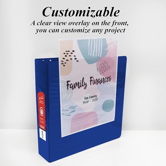 BAZIC Products 3" Blue 3-Ring View Binder, Slant-D Ring, 2 Pockets | 2 inside pockets, 3 in Blue view 3-ring binder, slant-D rings, holds up to 600 sheets, Durable poly cover