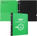 360 Degree Pivotable Binder, Upgraded 3 Ring Binder 1 inch, Flexible Binders 3 Ring, Foldable Three Ring Binders- Green