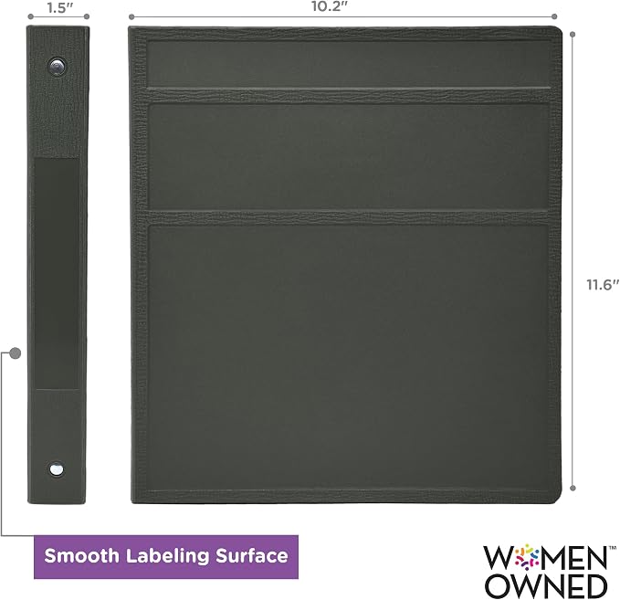 Carstens 1-Inch Heavy Duty 3-Ring Binder - Side Opening, Charcoal Gray, Durable Plastic, No-Gap Rings, Waterproof Cover, No Pockets, Holds 125 Letter Sheets, BPA-Free, Made in USA (8710-3R) Case of 18