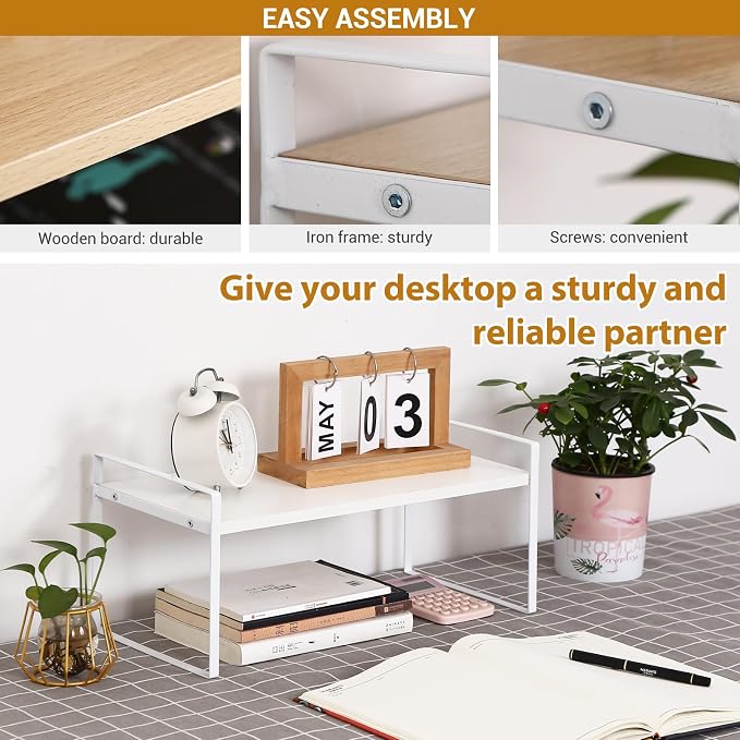 YGYQZ Desk Shelf Organizer, 1-Tier Desktop Bookshelf, White | Cute Minimalist Style, Modular Desktop Storage, Space-Saving Organization, Ideal for Office & Dorm