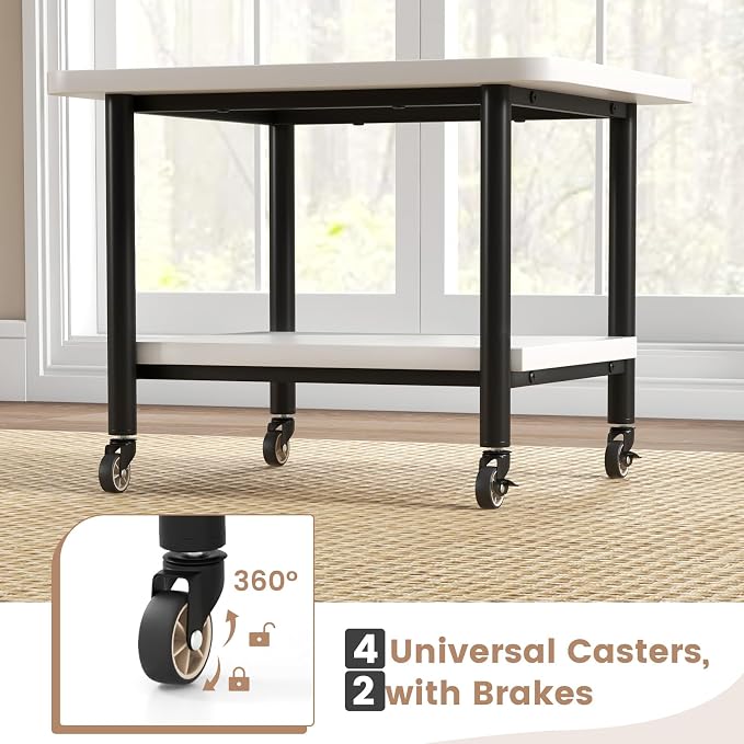 Tangkula Printer Stand with Storage, Under Desk Printer Table with 4 Wheels & Locking Mechanism, 2-Tier Rolling End Table Storage Rack for Bedroom, Living Room, Study