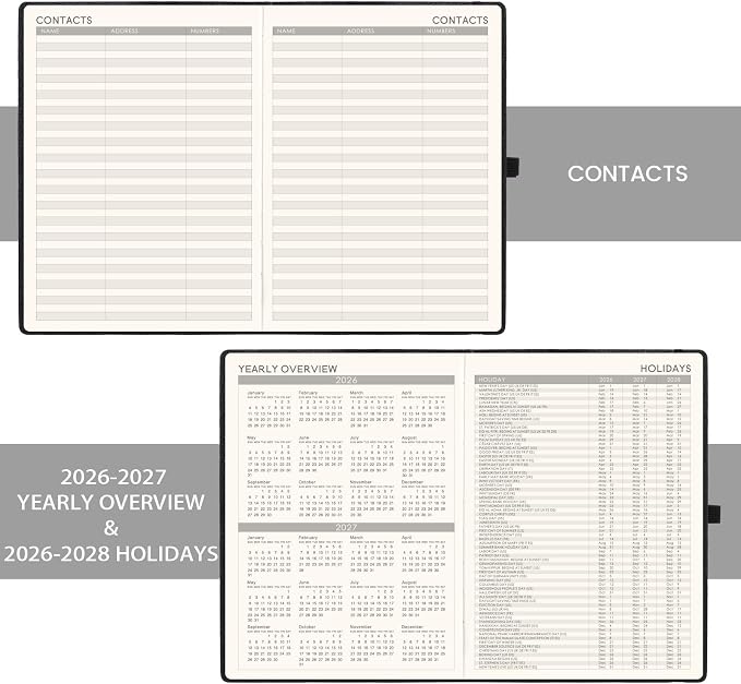 2026-2027 Planner - Academic Planner 2026-2027, July 2026 - June 2027, Weekly and Monthly Planners, 8.5" x 11", Pen Holder, Pocket, Faux Leather Cover -Black