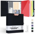 Ospelelf 3 Ring Binder 2 Inch, Round Ring Linen Binder Organizer with Zipper Pouch & PVC Dividers with Pockets, Black Clipboard Binder with Storage, Hardcover Binders for School, Office Supplies