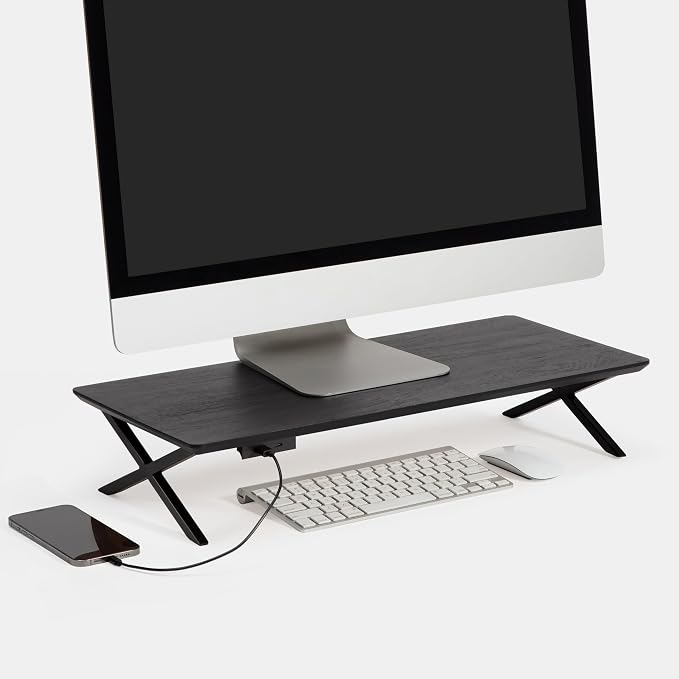 Anji Mountain Monitor Stand - Desktop Organizer & Laptop Riser, Ergonomic Monitor Riser, Space-Saving Monitor Stand for Desk, Durable Construction, Easy Assembly, Ideal for Home & Office,Black