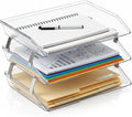 Acrimet 3 Tier Paper Tray Organizer, Letter Size Desk File Organizer Clear | Stackable plastic desktop storage for documents, mail, folders, home office, school and classroom organization and paperwork