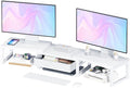 Dual Monitor Stand Riser, Desk Organizers and Accessories with Drawer, Computer Monitor Stands for Desk, Adjustable Desktop Shelf for PC Laptop Printer TV, White