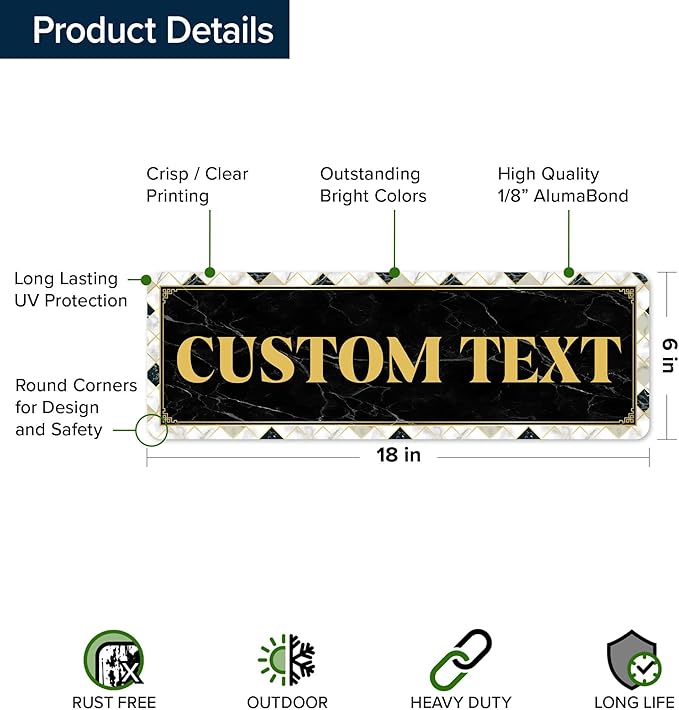 Custom Sign, Custom Street Sign, 11 Font Colors, 13 Font Styles, 4 Hole Options, 22 Sizes, 6x18 Inches, Rust Free DiBound, Fade Resistant, Made in USA by My Sign Center (Marble Tile)