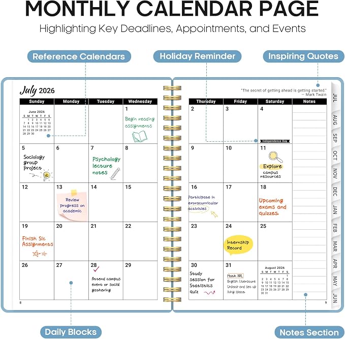Taja Planner 2026-2027, 6.3" x 8.5" Calendar Planner, Jul 2026-Jun 2027 | A5 Hardcover Weekly & Monthly Academic Year Planner, Large Planning Agenda With Tabs, School & Office Supplies, Baby Blue