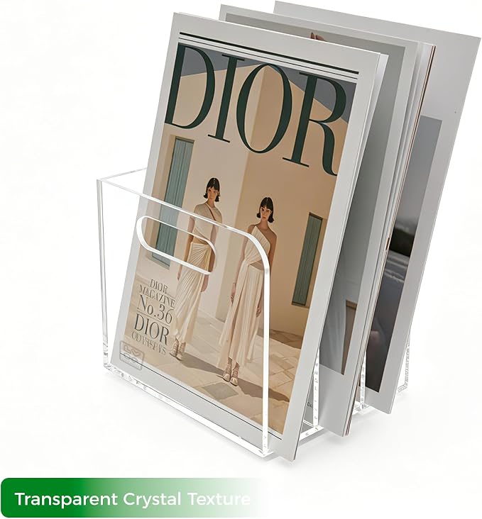 Lovemolly 3-Slot Clear Acrylic Magazine File Holder, Vertical Desk Organizer with Handle – No-Assembly Document Sorter for Office & Home, 7.48 x 6.69 x 6.3 in