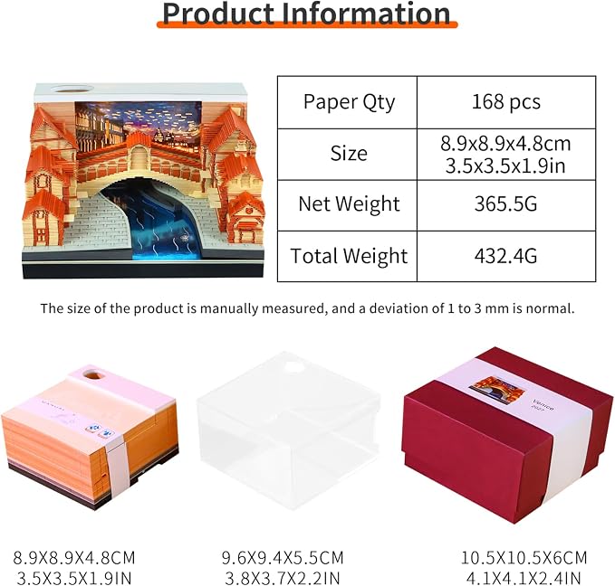 3D Time Piece Calendar, 2027 Desk Calendar With LED Light, 3d Tree Memo Pad Creative Desk Calendar, Christmas Gift for Colleague Friend, Desktop Decoration (Venice)