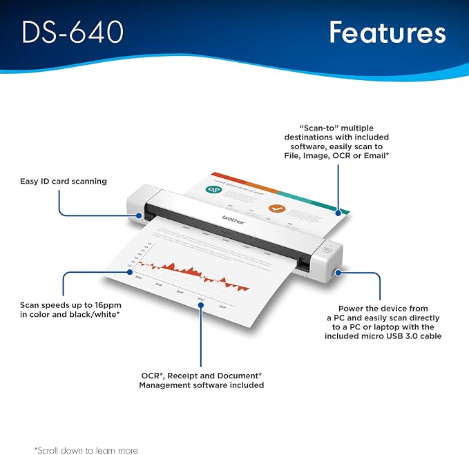 Brother DS-640 Compact Mobile Document Scanner, Pack of 3